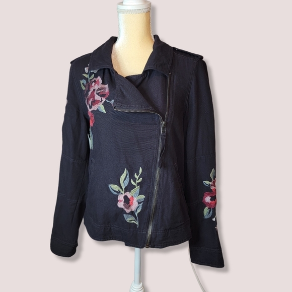 Kensie Jackets & Coats Kensie Jean Jacket Embroidered Floral Denim